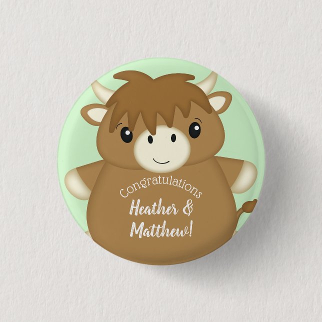 Badge Rond 2,50 Cm Baby shower écossais Highland Cow (Devant)