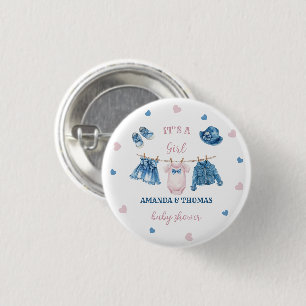 Badge Rond 2,50 Cm Baby shower fille thème denim 