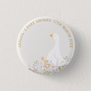 Badge Rond 2,50 Cm Baby shower Fleur sauvage d'oie d'aquarelle