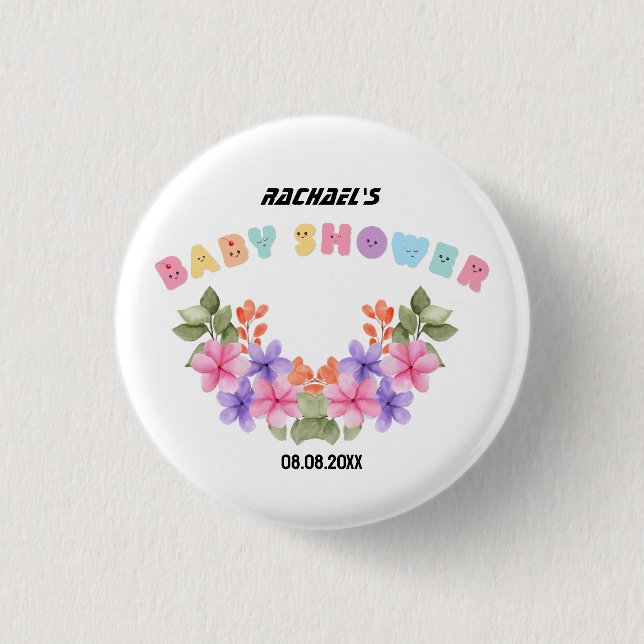Badge Rond 2,50 Cm Baby shower floral rose doux (Devant)