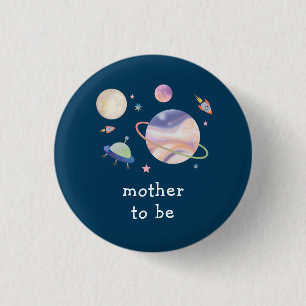 Badge Rond 2,50 Cm Baby Shower Galaxie Espace Vert Nuit Maman à Venir