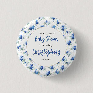Badge Rond 2,50 Cm Baby Shower Garçon Moderne Eucalyptus Ballon Bleu