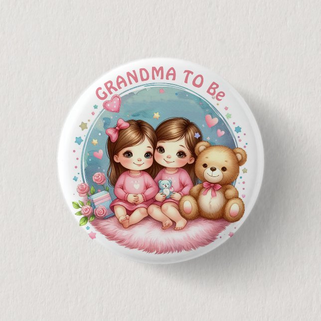 Badge Rond 2,50 Cm Baby shower-grand-mère de mignonne fille jumelle à (Devant)