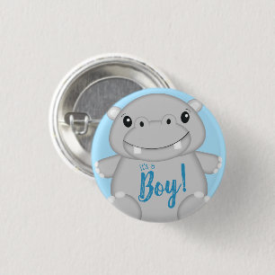 Badge Rond 2,50 Cm Baby shower Hippo bleu