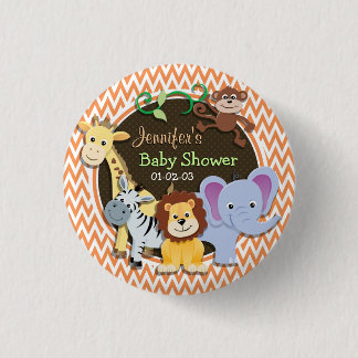 Badge Rond 2,50 Cm Baby shower Jungle ; Chevron orange et blanc