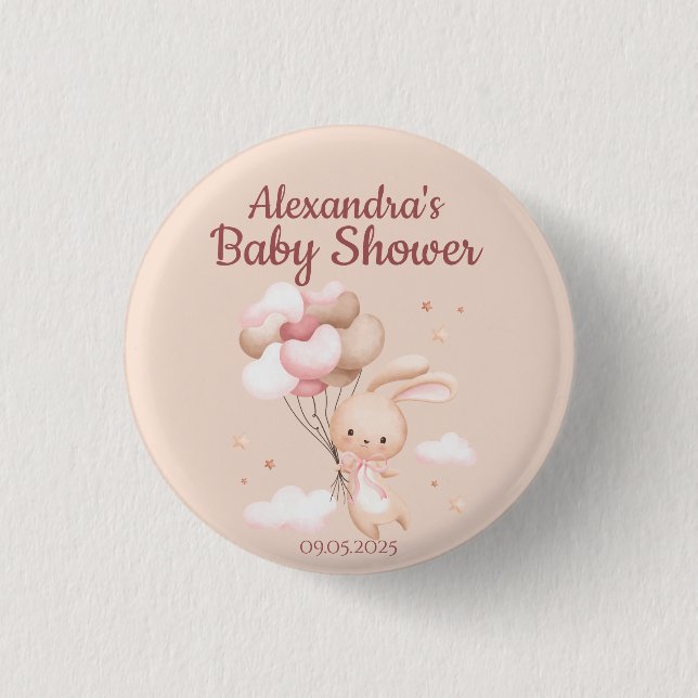 Badge Rond 2,50 Cm Baby shower lapin lapin en bois rose (Devant)
