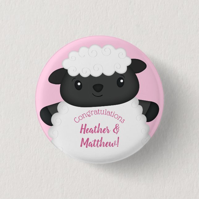 Badge Rond 2,50 Cm Baby shower mouton rose (Devant)