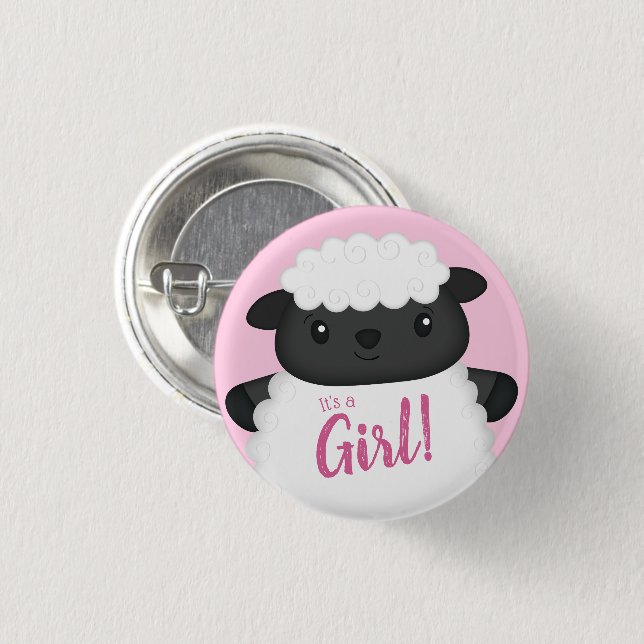 Badge Rond 2,50 Cm Baby shower mouton rose (Devant & derrière)
