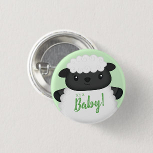 Badge Rond 2,50 Cm Baby shower mouton vert