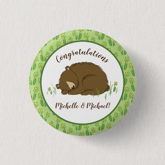 Badge Rond 2,50 Cm Baby shower Ours Brown Animaux de forêt (Devant)