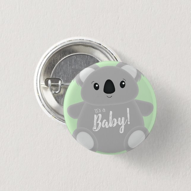 Badge Rond 2,50 Cm Baby shower Ours Koala Vert (Devant & derrière)