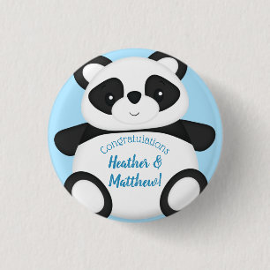 Badge Rond 2,50 Cm Baby shower Ours Panda Bleu