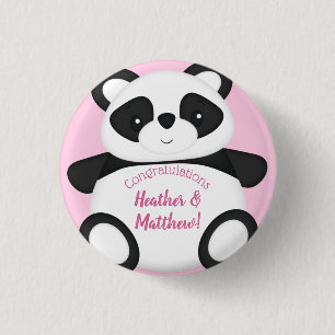 Badge Rond 2,50 Cm Baby shower Ours Panda Rose