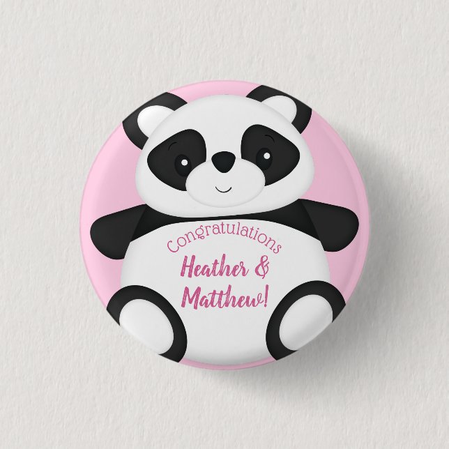 Badge Rond 2,50 Cm Baby shower Ours Panda Rose (Devant)