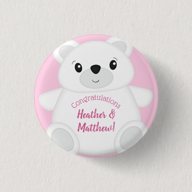 Badge Rond 2,50 Cm Baby shower Ours rose (Devant)