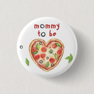 Badge Rond 2,50 Cm baby shower pizza en forme de coeur - future maman