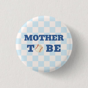 Badge Rond 2,50 Cm Baby Shower pour future maman avec carreaux bleus 