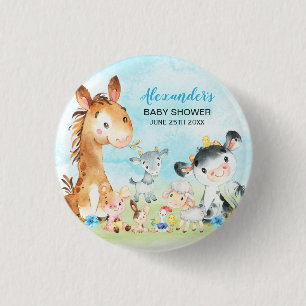 Badge Rond 2,50 Cm Baby shower pour les animaux de ferme Watercolor