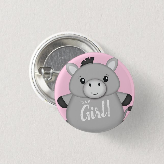 Badge Rond 2,50 Cm Baby shower rose âne (Devant & derrière)