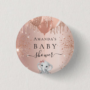 Badge Rond 2,50 Cm Baby Shower rose gold glitter elephant balloons