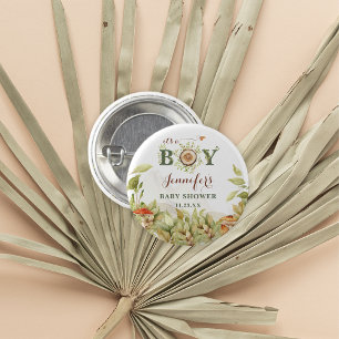 Badge Rond 2,50 Cm Baby Shower Rustique en Bois Champignons