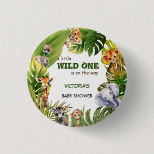 Badge Rond 2,50 Cm Baby Shower Safari Animal Mignon Genre Neutre