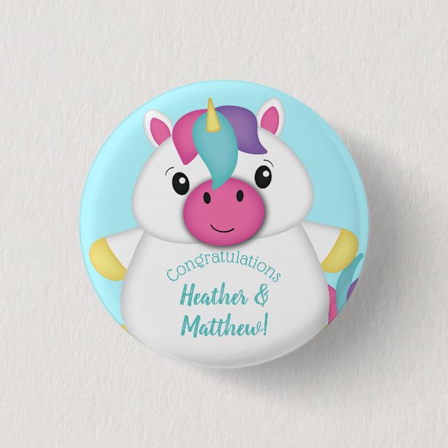 Badge Rond 2,50 Cm Baby shower Unicorn Turquoise (Devant)