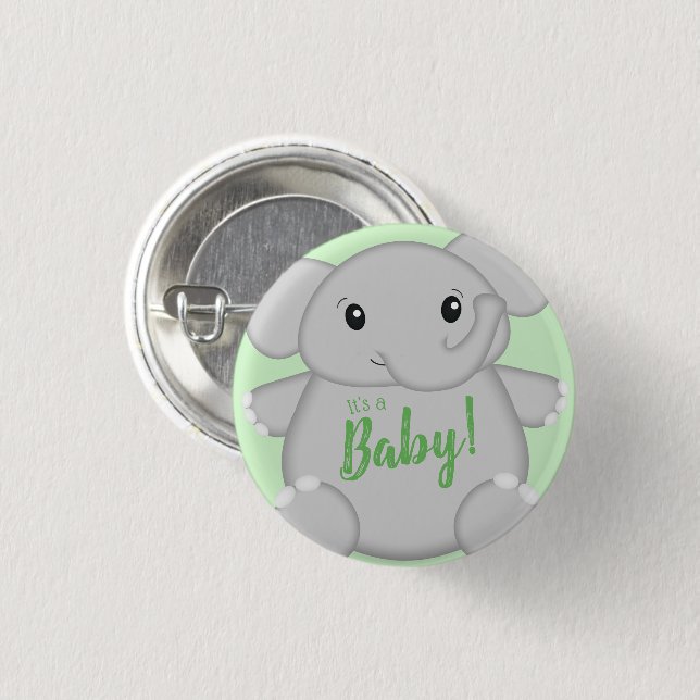 Badge Rond 2,50 Cm Baby shower vert éléphant (Devant & derrière)