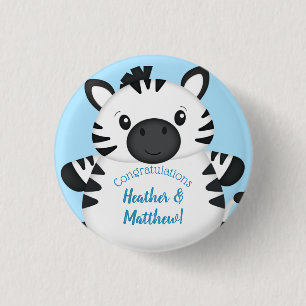 Badge Rond 2,50 Cm Baby shower Zebra bleu