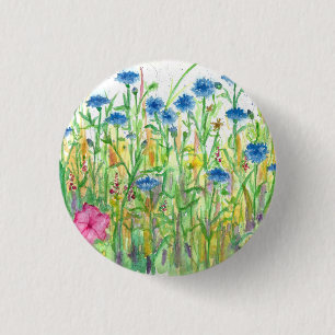 Badge Rond 2,50 Cm Bachelor Buttons Fleurs sauvages d'aquarelle