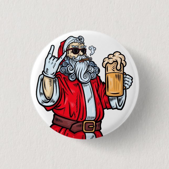 Badge Rond 2,50 Cm Bad Père Noël, Rock, Bière et Cigar (Devant)
