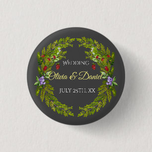 Badge Rond 2,50 Cm Baies et champignons de la forêt d'aquarelle guerr