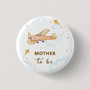Badge Rond 2,50 Cm Bain de bébé avion Aviateur Vintage Maman à venir