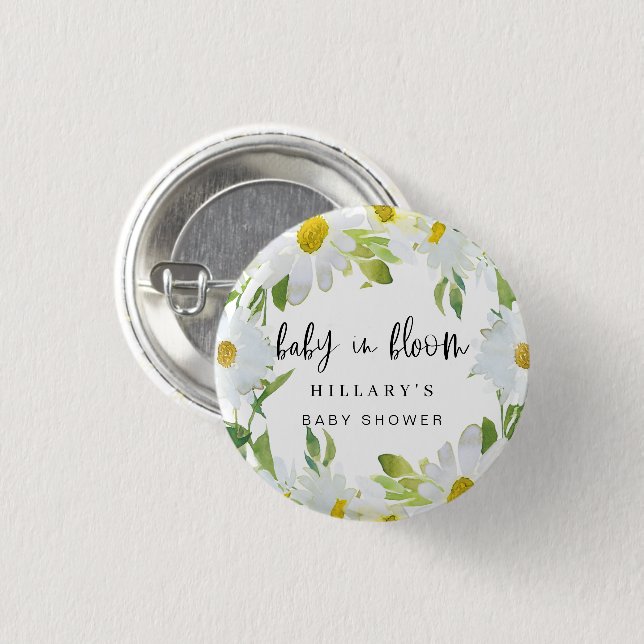 Badge Rond 2,50 Cm Baise blanche | Baby shower Été floraison florale (Devant & derrière)