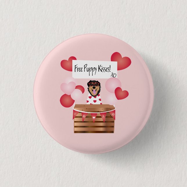 Badge Rond 2,50 Cm Baisers de chiot gratuit Valentine Chien Rouge (Devant)
