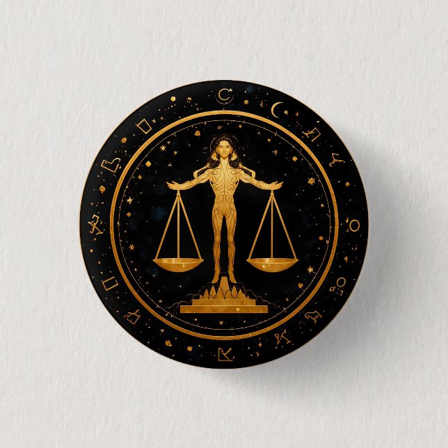 Badge Rond 2,50 Cm Balance zodiacale en or (Devant)