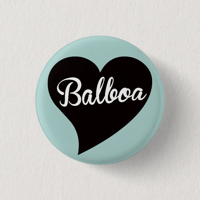 Badge Rond 2,50 Cm Balboa Noir Coeur Poudre Bleu (Devant)