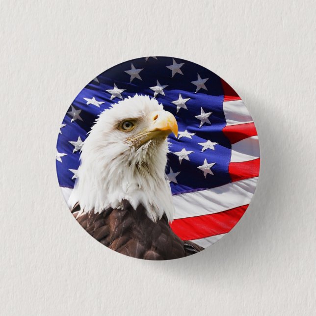 Badge Rond 2,50 Cm Bald Eagle avec Arrière - plan du drapeau américai (Devant)