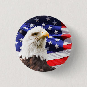 Badge Rond 2,50 Cm Bald Eagle with American Flag Background