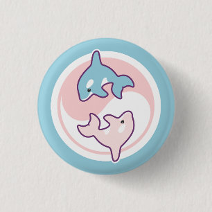 Badge Rond 2,50 Cm Baleine mignonne Yin Yang d'orque