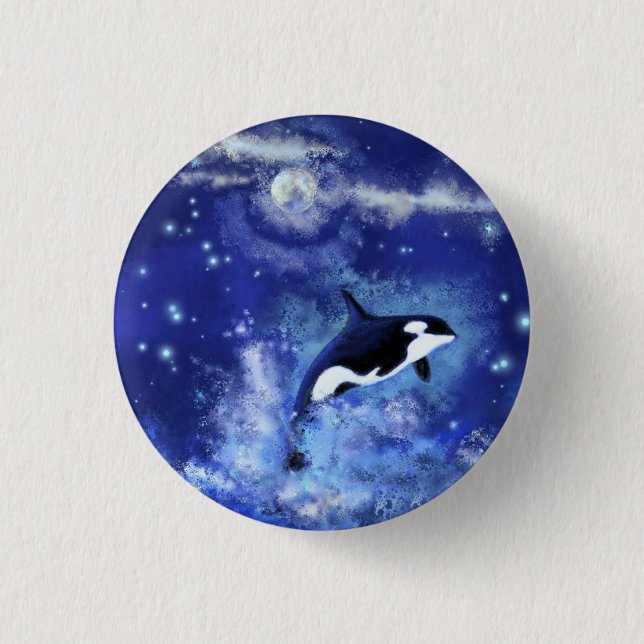 Badge Rond 2,50 Cm Baleine tueuse en Pleine lune - Dessin artistique (Devant)