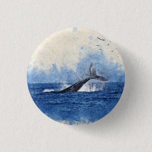 Badge Rond 2,50 Cm Baleines en mer Oiseaux à distance Décor Art