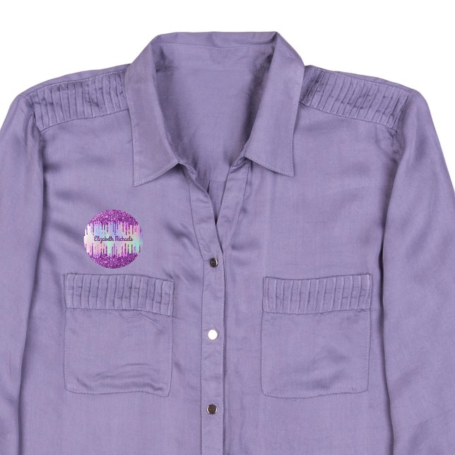 Badge Rond 2,50 Cm Balise de nom holographique personnalisée rose par (Créateur téléchargé)