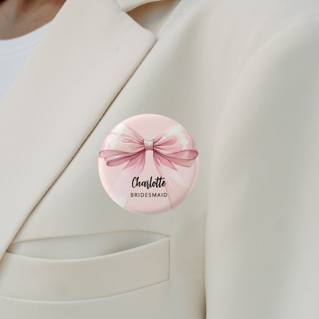 Badge Rond 2,50 Cm balise de nom rose de l'arc de Bridesmaid (Créateur téléchargé)