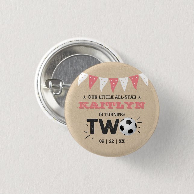 Badge Rond 2,50 Cm Balle de football étoile 2e fête d'anniversaire (Devant & derrière)