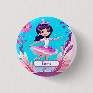 Badge Rond 2,50 Cm Ballerina Cute Avec Nametag Personnalisable