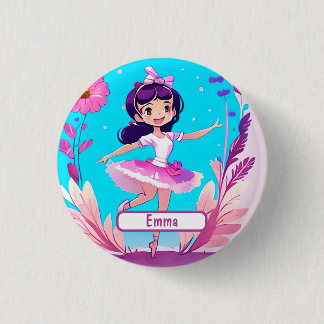 Badge Rond 2,50 Cm Ballerina Cute Avec Nametag Personnalisable