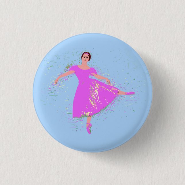 Badge Rond 2,50 Cm Ballerina Danseuse Magenta Rosée (Devant)