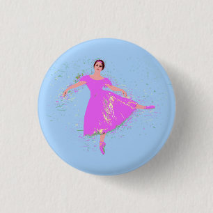 Badge Rond 2,50 Cm Ballerina Danseuse Magenta Rosée