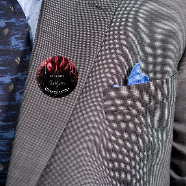 Badge Rond 2,50 Cm Ballons de parties scintillant rouge noir Quincean (Créateur téléchargé)